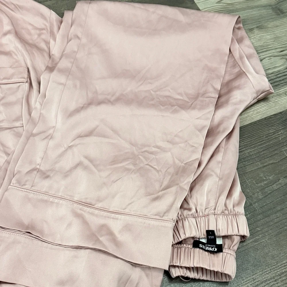Express Faux Silk/Satin Pink Pajama Pant Set Medium